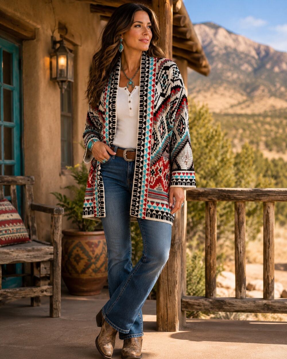 NWT Coco + Carmen Aztec Blanket Cardigan S/M Southwestern Ranch Boho Duster